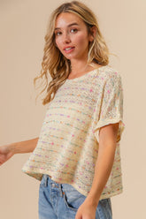 BiBi Women's Striped Popcorn Knit Top - Cozy & Stylish Casual Sweater